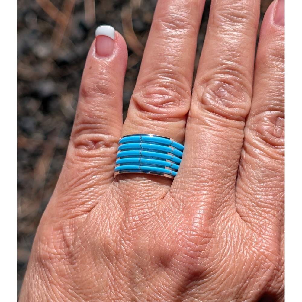 Zuni Turquoise Ring Genuine Native American Handcrafted Jewelry Sz 8‎ ***